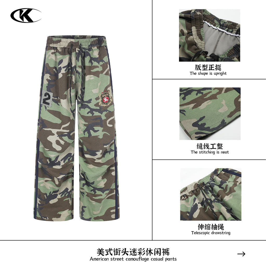 11KN Camo Loose Fit Distressed Straight-Leg Trousers