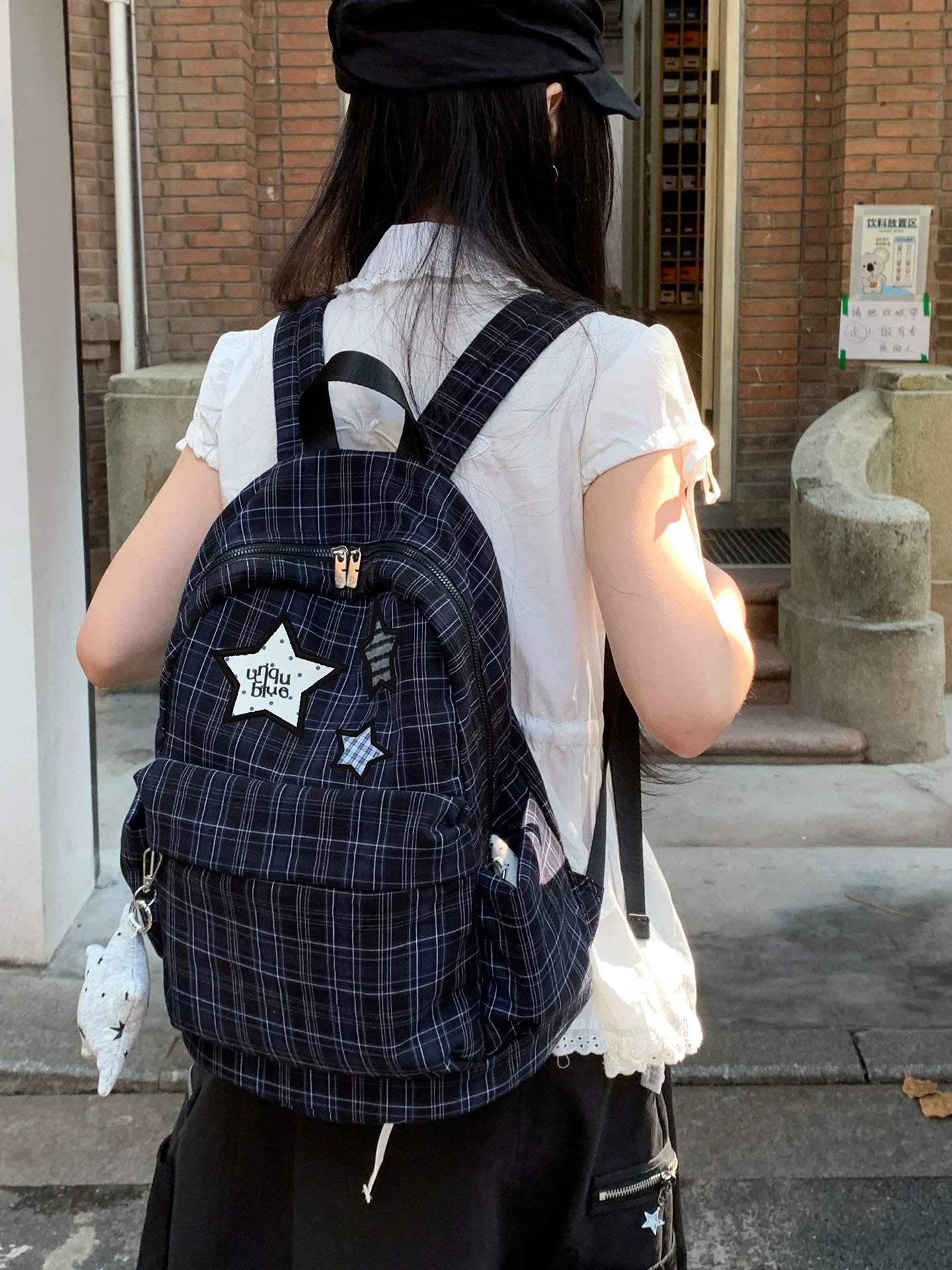 Unique blue Croc-Embossed Faux Leather Zip-Top Backpack