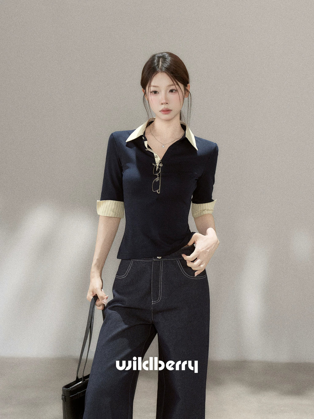 Wildberry Knee-Length Striped French-Style Relaxed Blouse