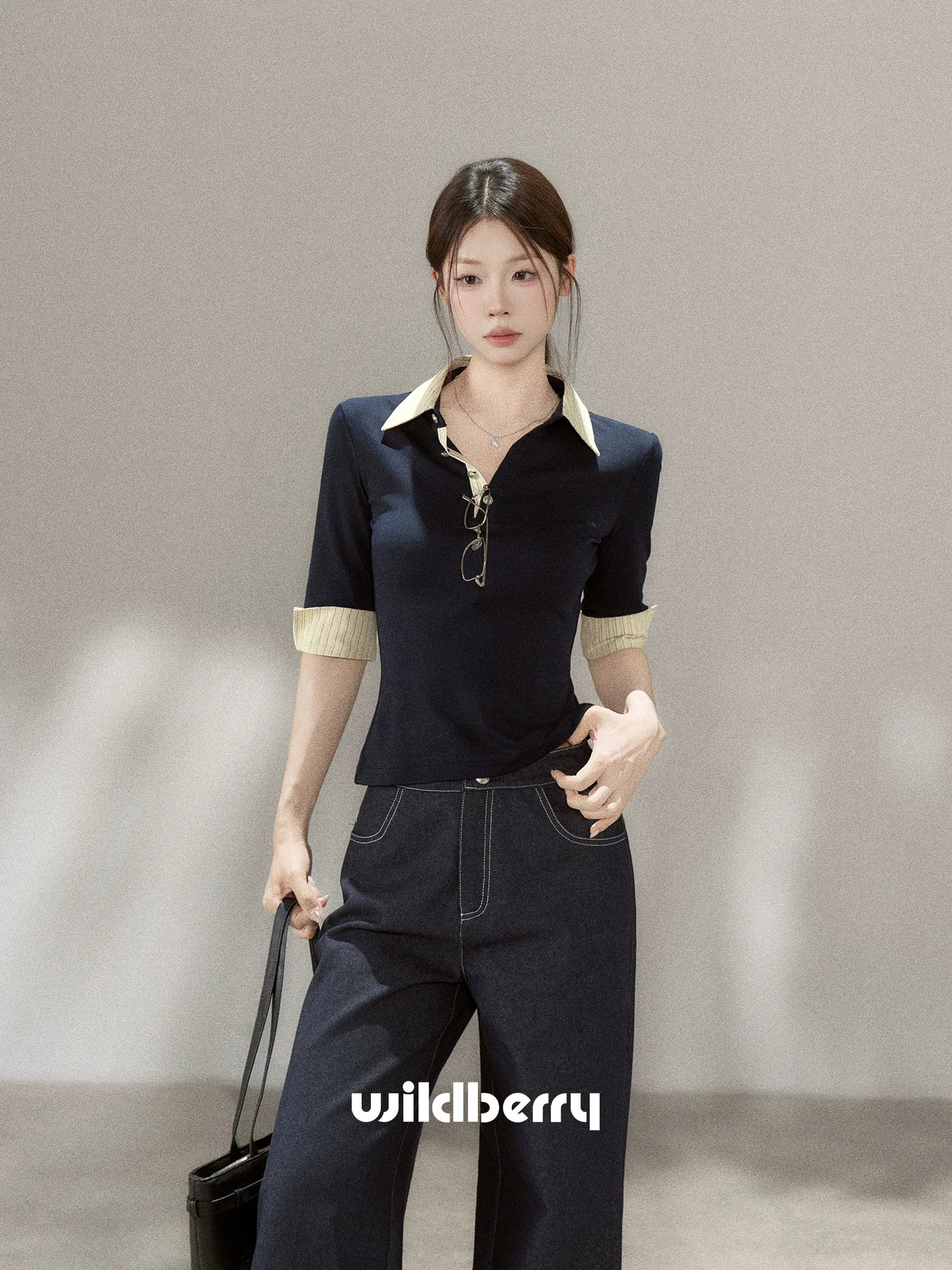 Wildberry Knee-Length Striped French-Style Relaxed Blouse