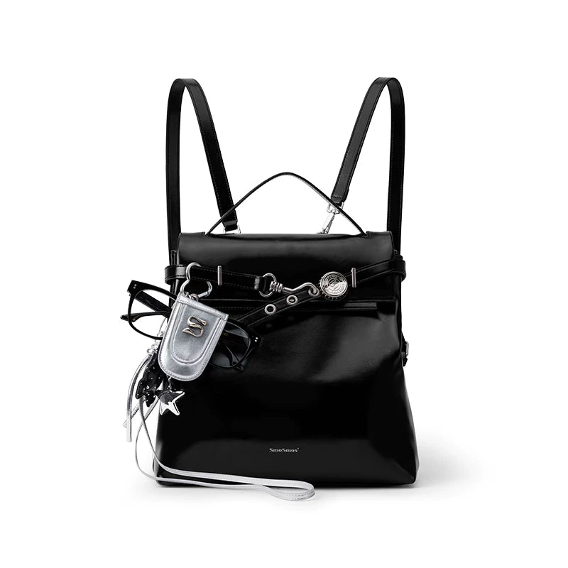SmoSmos Black Pearl Faux Leather Magnetic Snap Backpack
