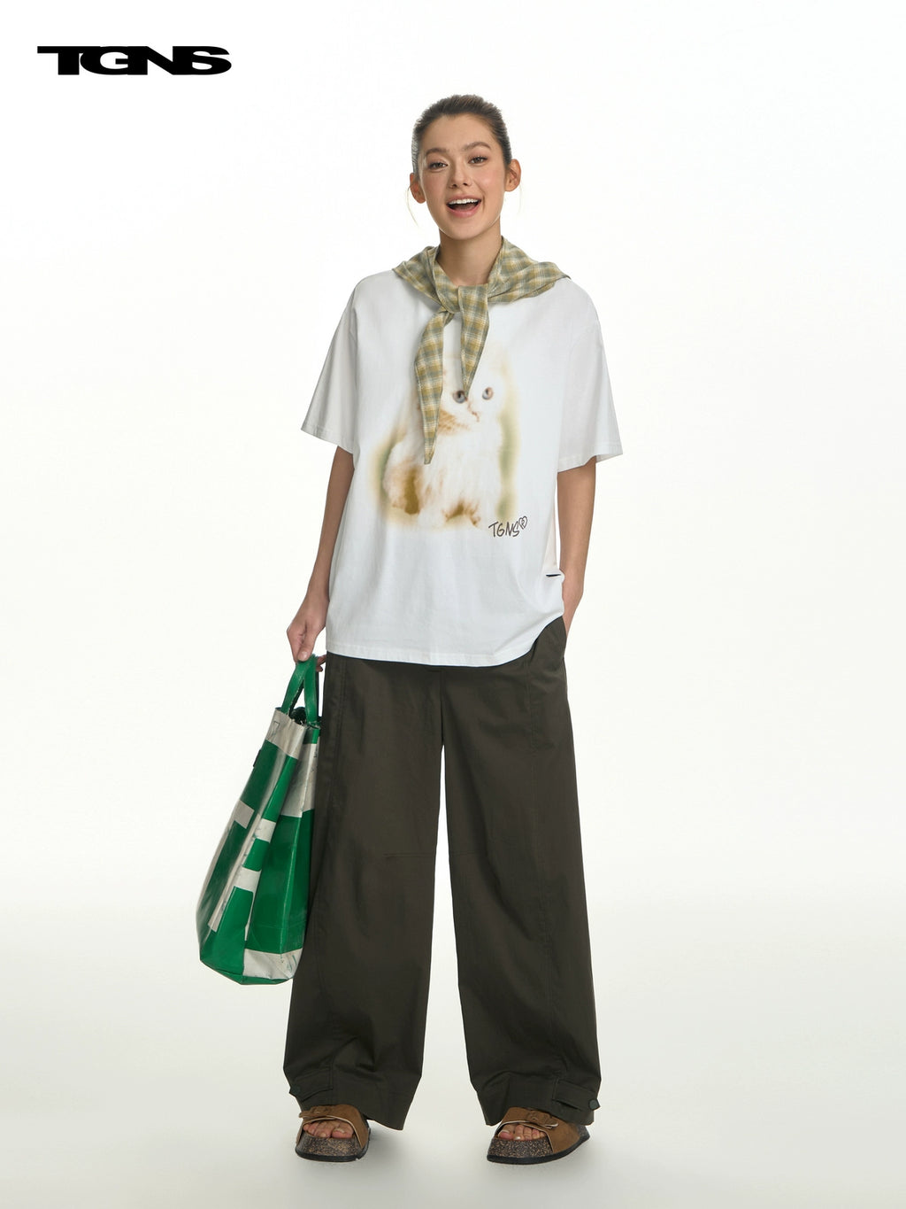TGNS Fuzzy Cat Print Loose Versatile Tee