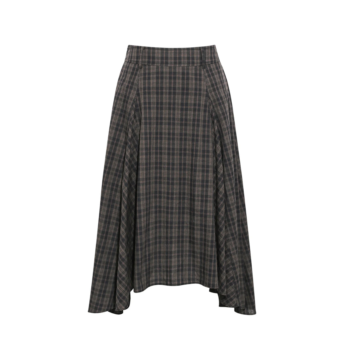 Wildberry Brown Plaid High-Waist A-Line Asymmetric Skirt