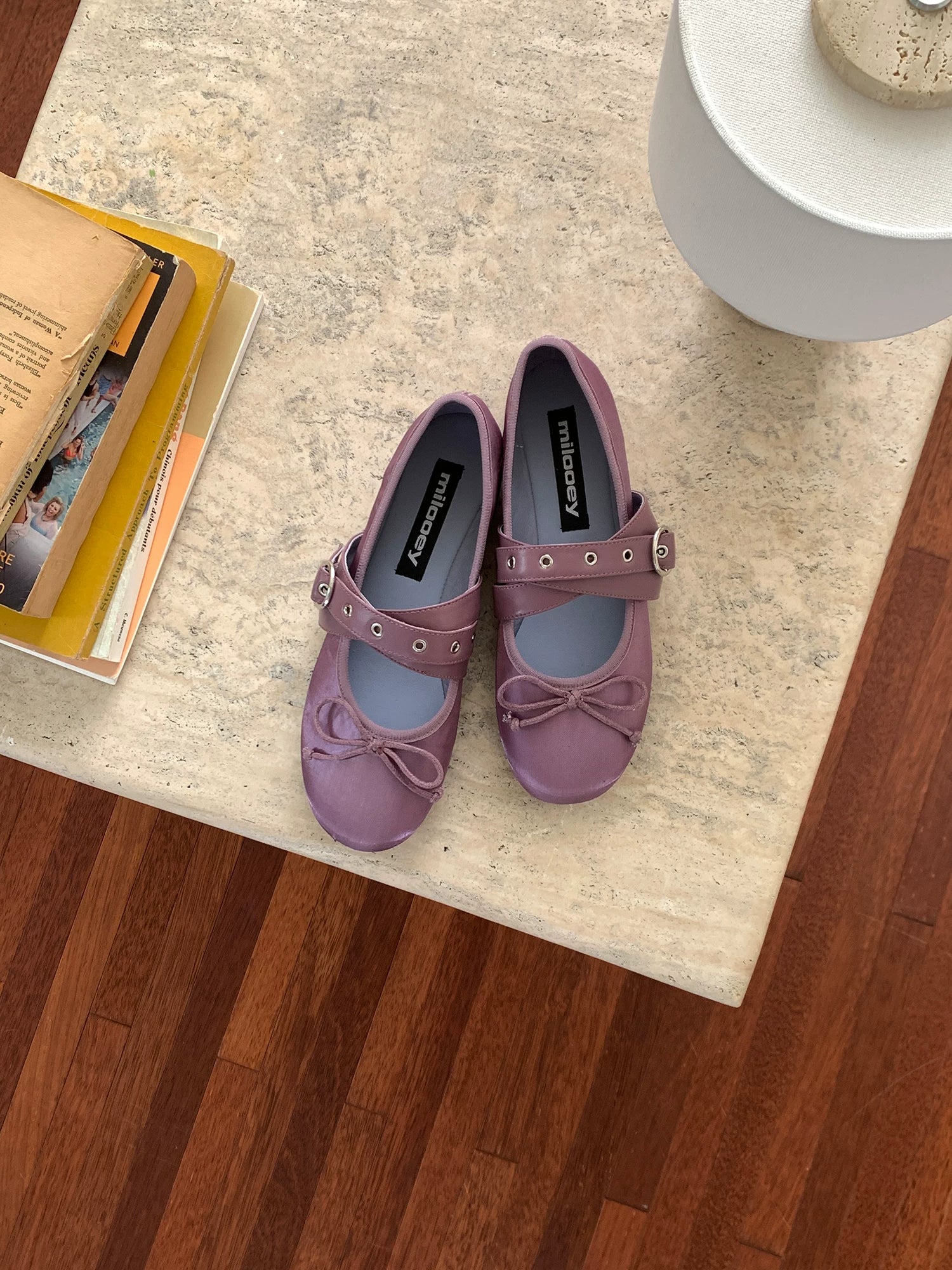 MILOOEY Leather Round-Toe Bow Ballet Flat