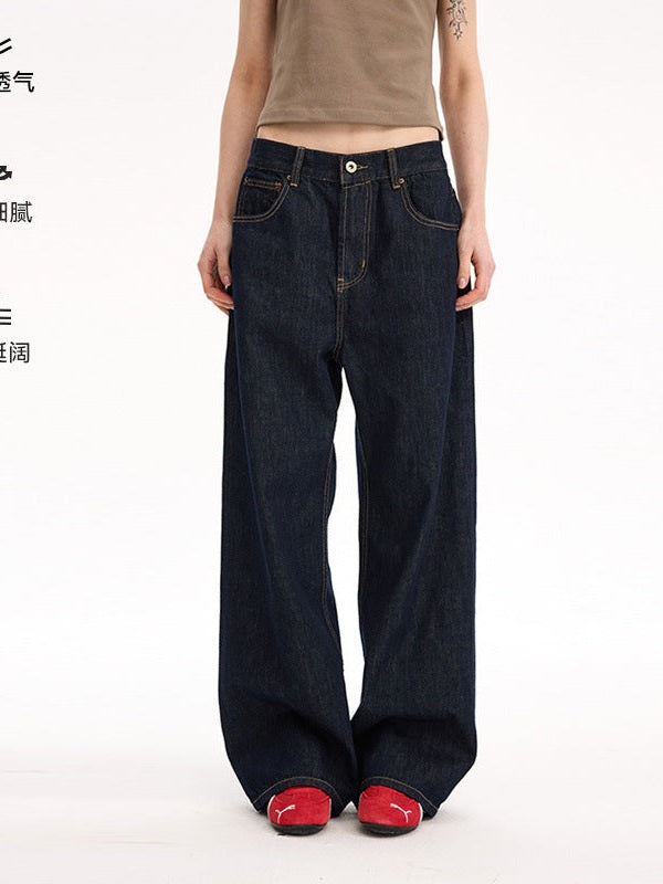 UNF 130z Dark Blue Raw Cow RAW Denim Loose Straight Jeans