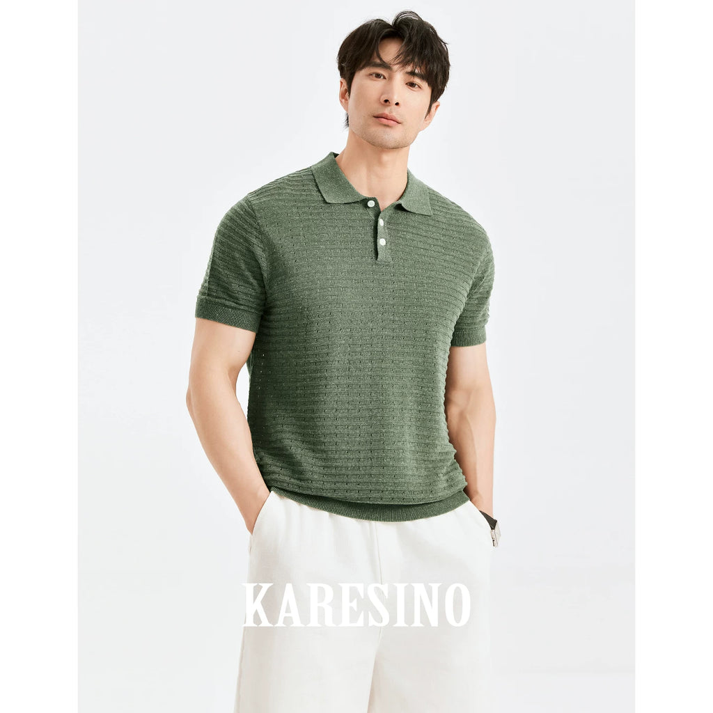 KARESINO Breathable Cool-Touch Knit Polo Shirt