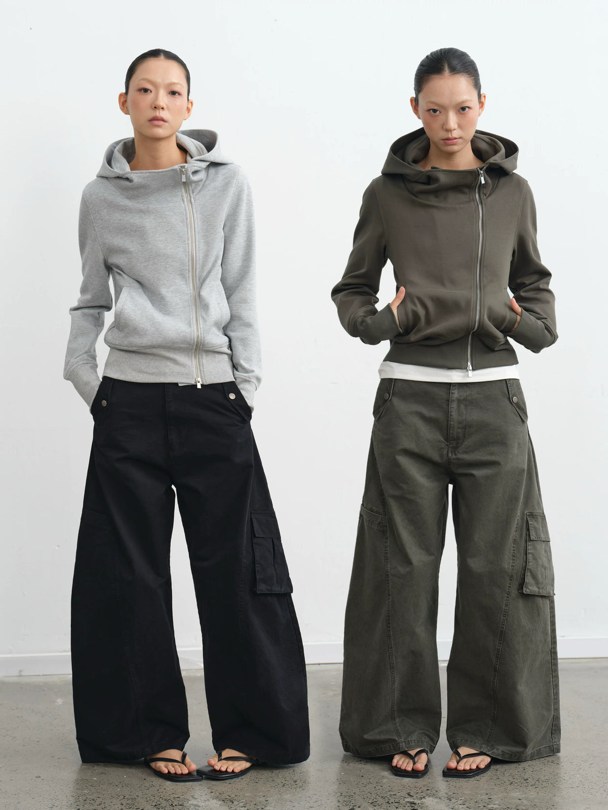 LINY LIBERTY Structured Slim Cropped Double-Zip Hoodie