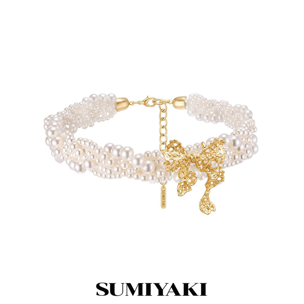 SUMIYAKI Lace Bow Layered Pearl Necklace
