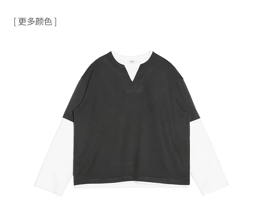 BPCALL Simple Loose Casual Fake Two Long Sleeves