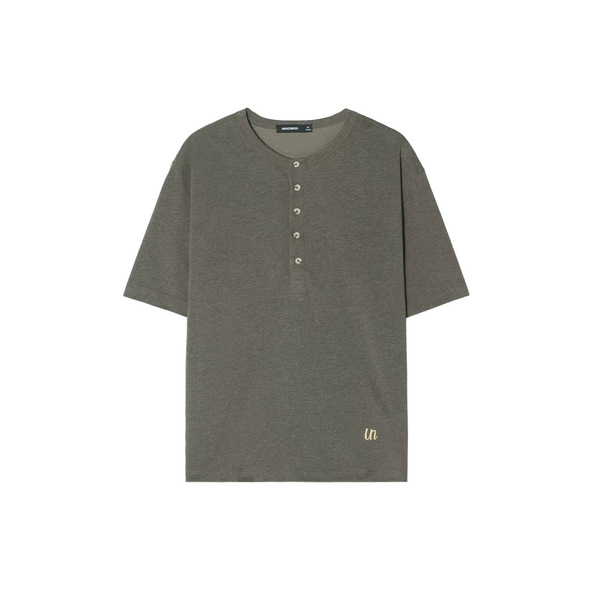 Unvesno Linen Blend Embroidery Relaxed Henley Tee
