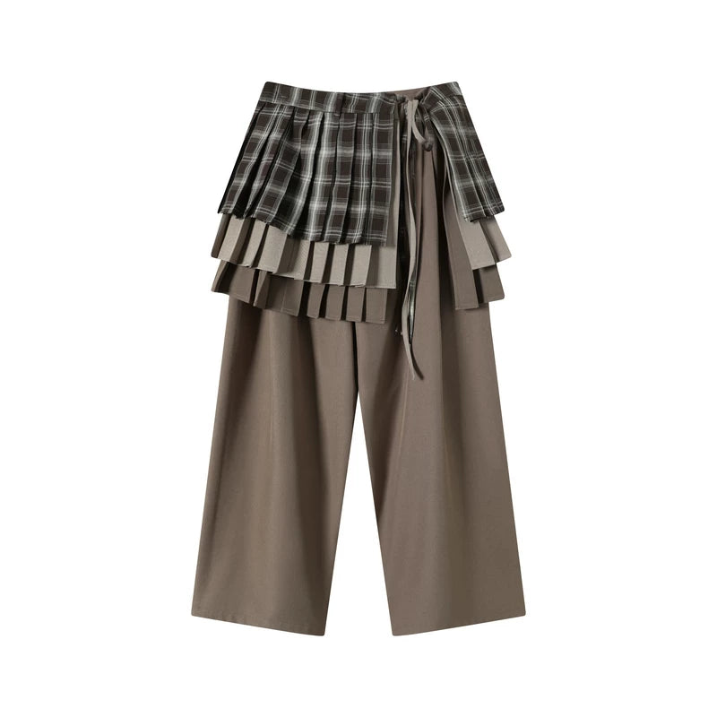 TGNS Three-Layer Pleated Hem Panel Tapered Trousers