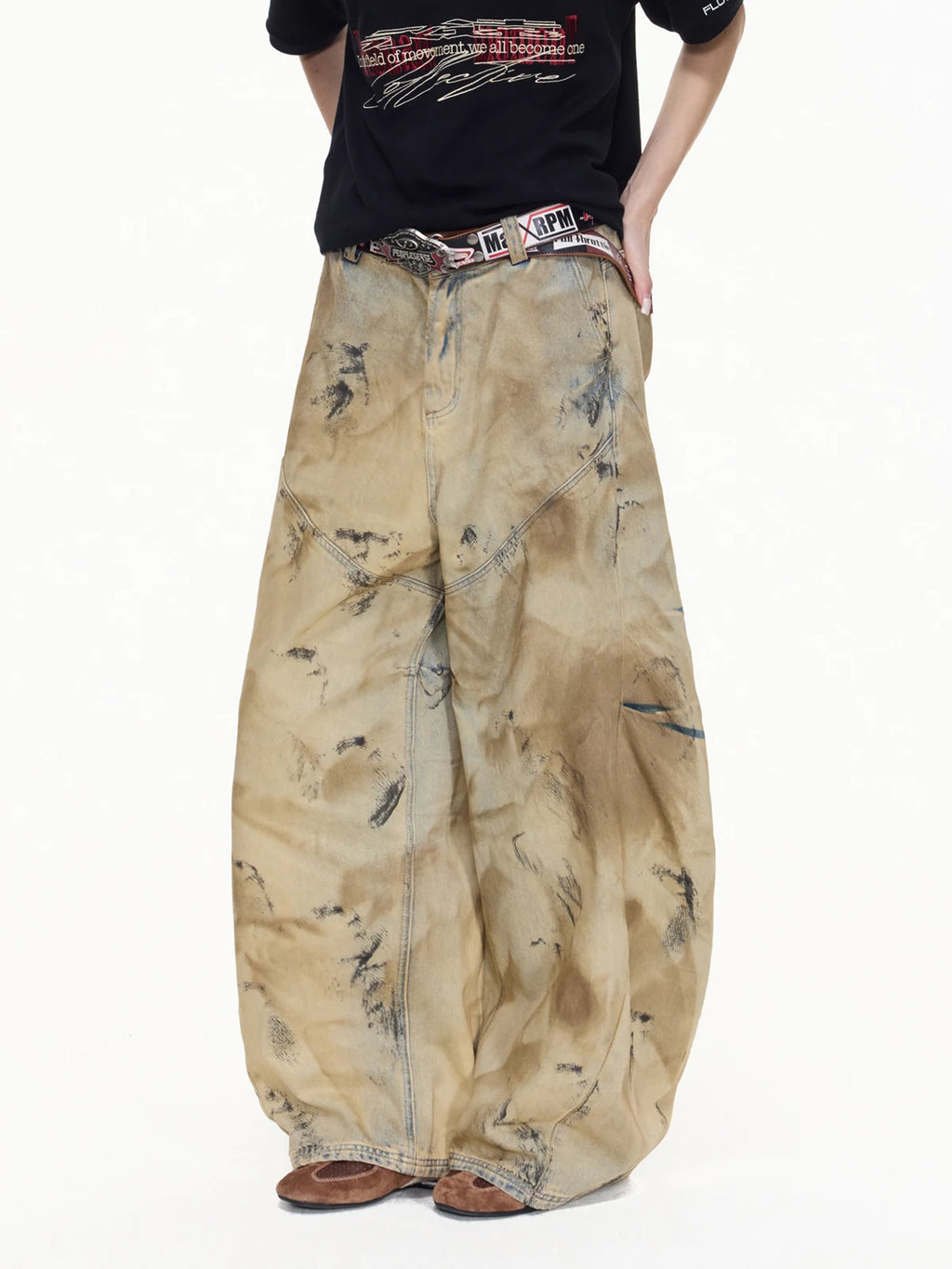 PEOPLESENSE Yellow Mud-Dyed 100% Cotton Wide-Leg Jeans