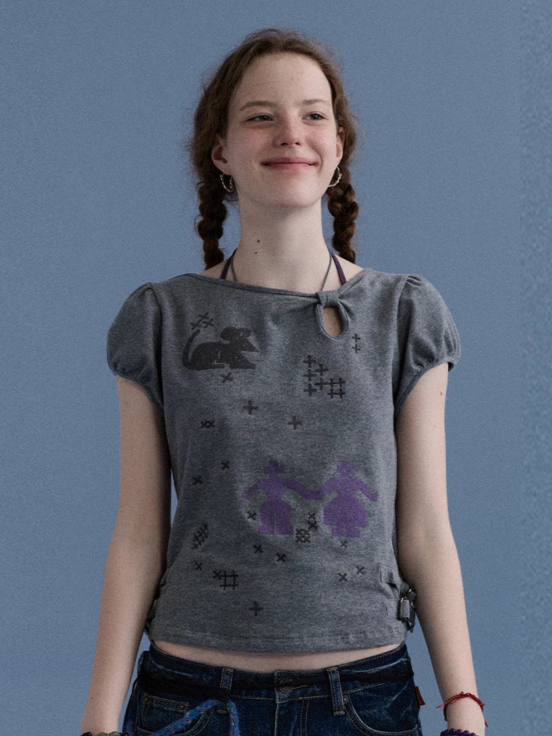 Achihara Jiji Bubble Mouse Breathable Cropped Tee