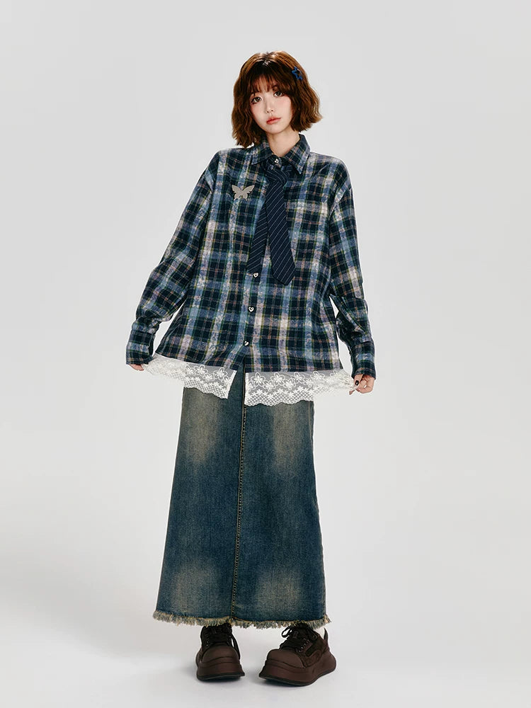 Girlyhalo Vintage Plaid Long Sleeve Shirt