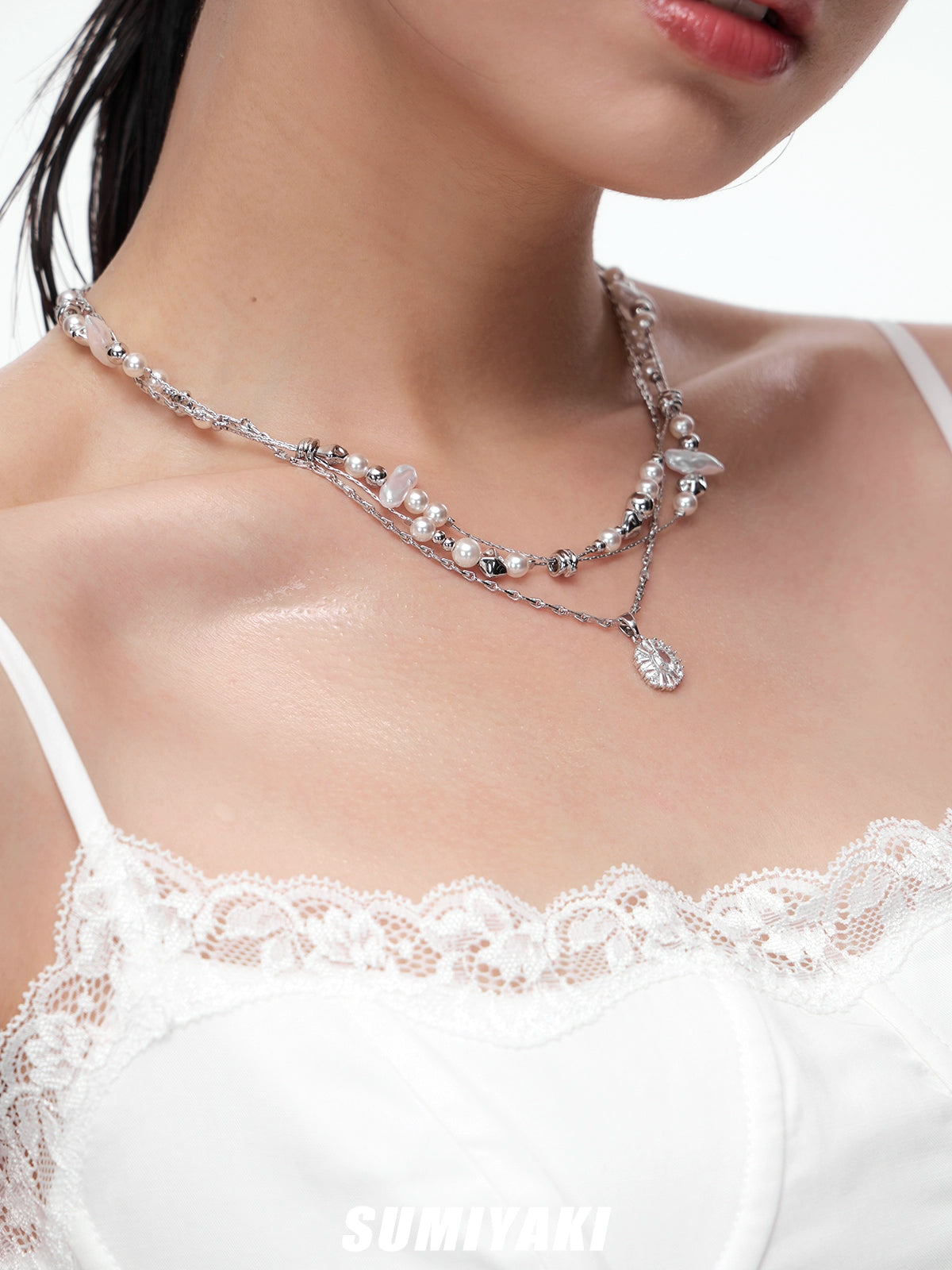 SUMIYAKI Broken Pearl Double Clavicle Chain