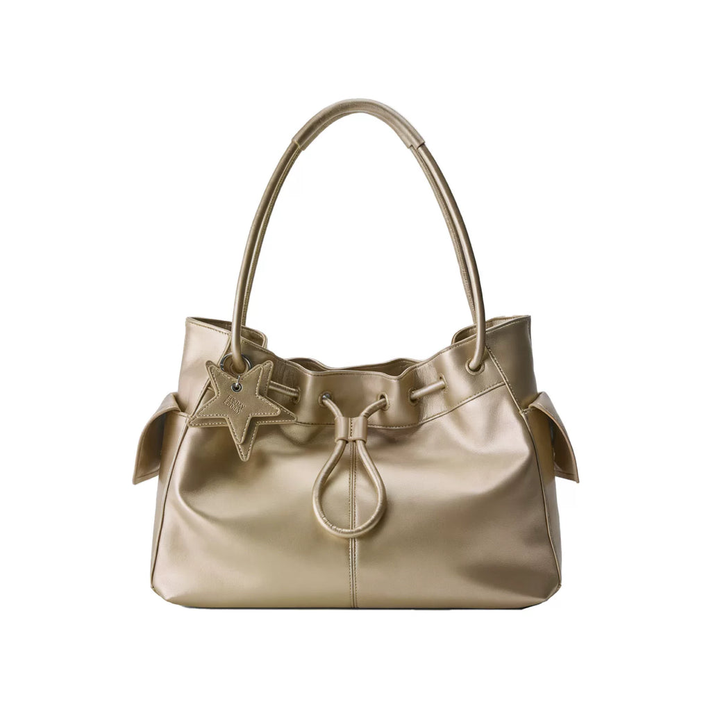 ECODAY Pebble Grain Faux Leather Drawstring Boston Bag