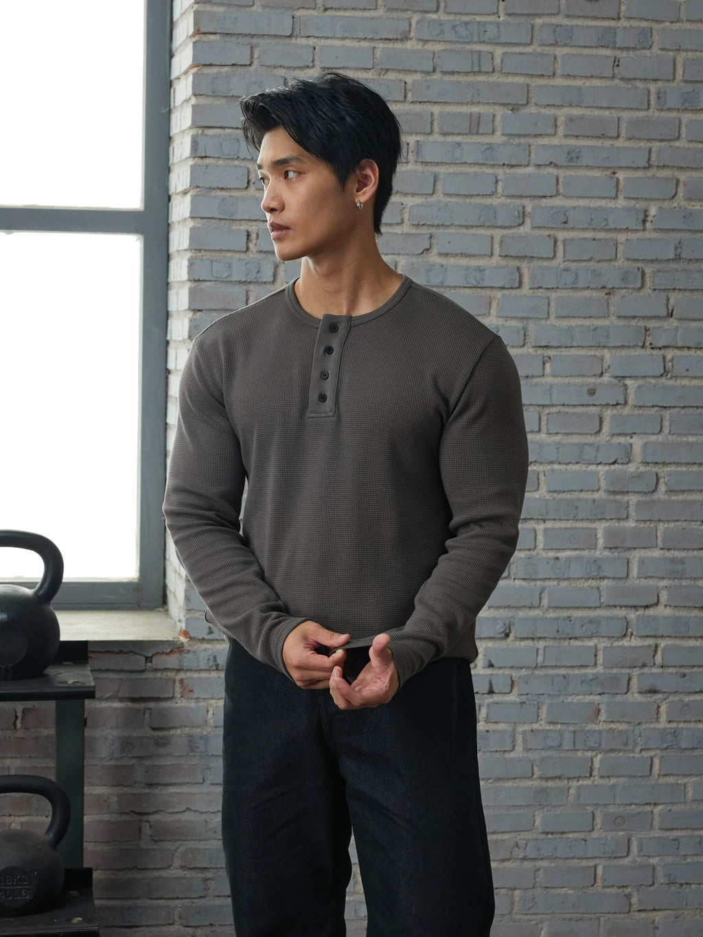 AFTERGLOW Soft Waffle Henry Neck Long Sleeve
