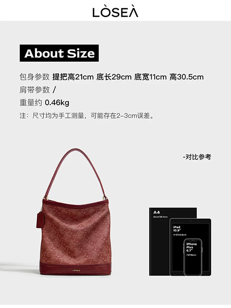 LOSEA Ruyi Cloud Pattern Faux Leather Zip-Top Bucket Bag
