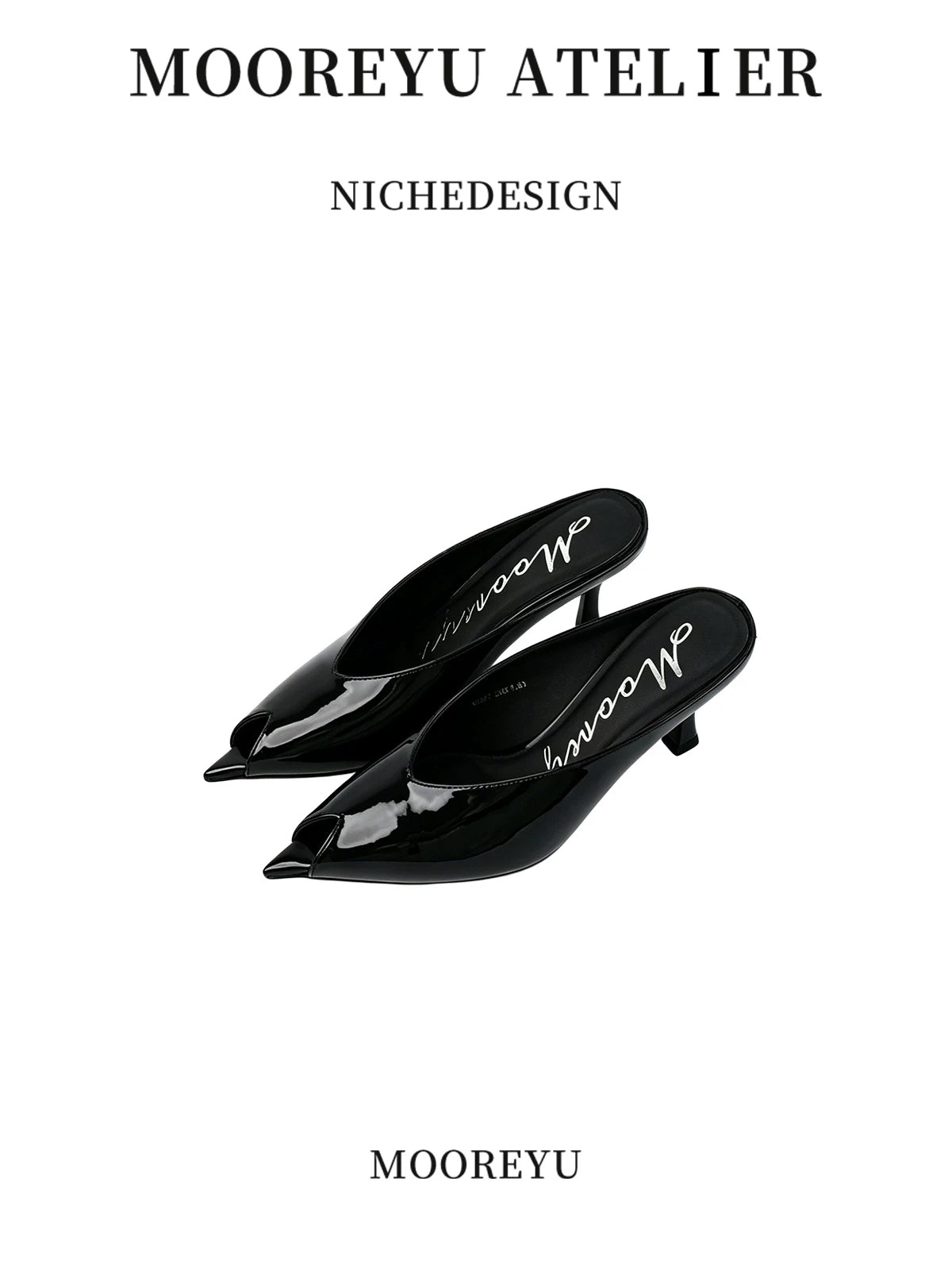 Mooreyu Black Pointed-Toe Stiletto Mule