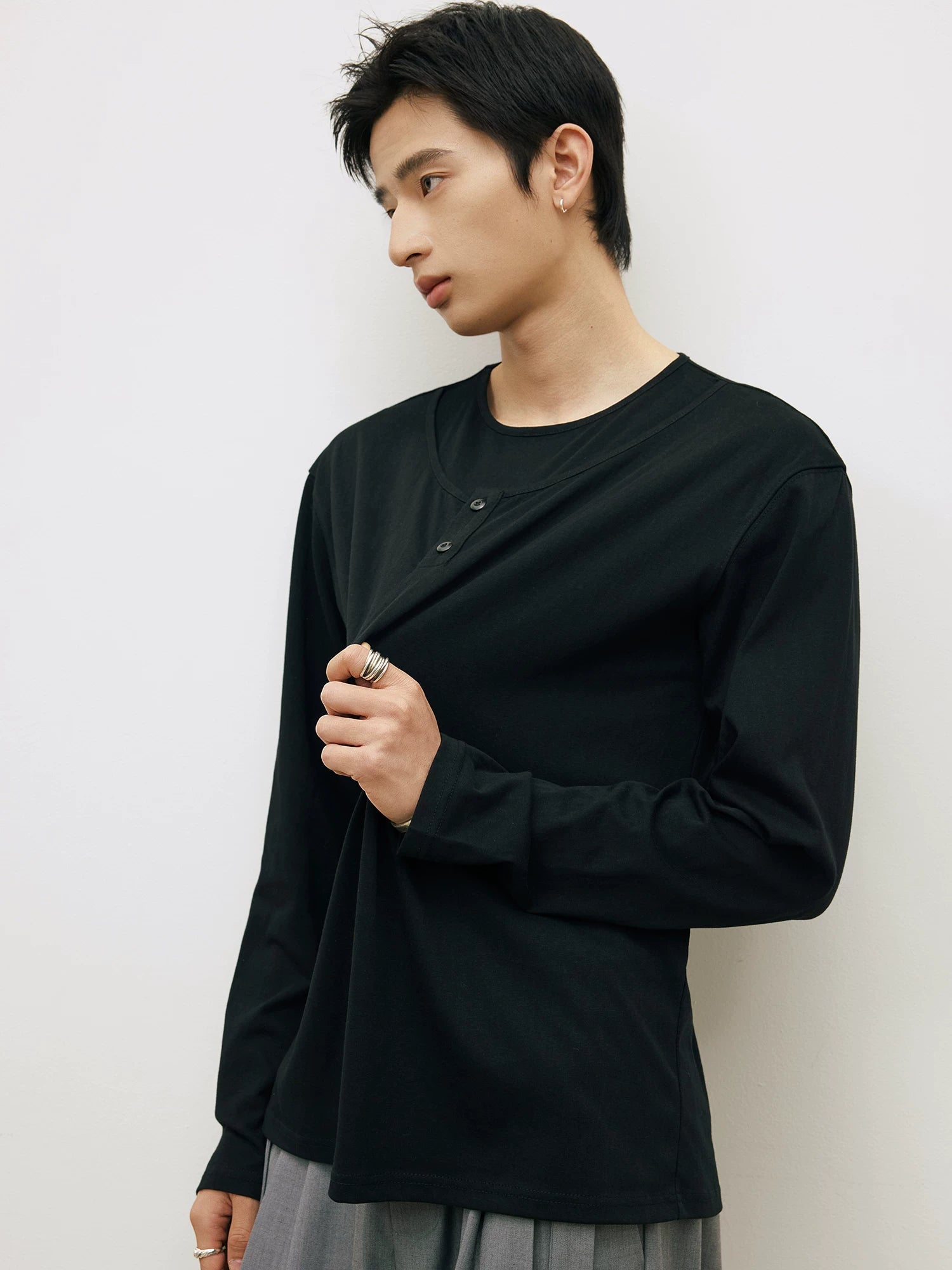 LR Fake Two-piece Double-layer Round Neck Long Sleeve