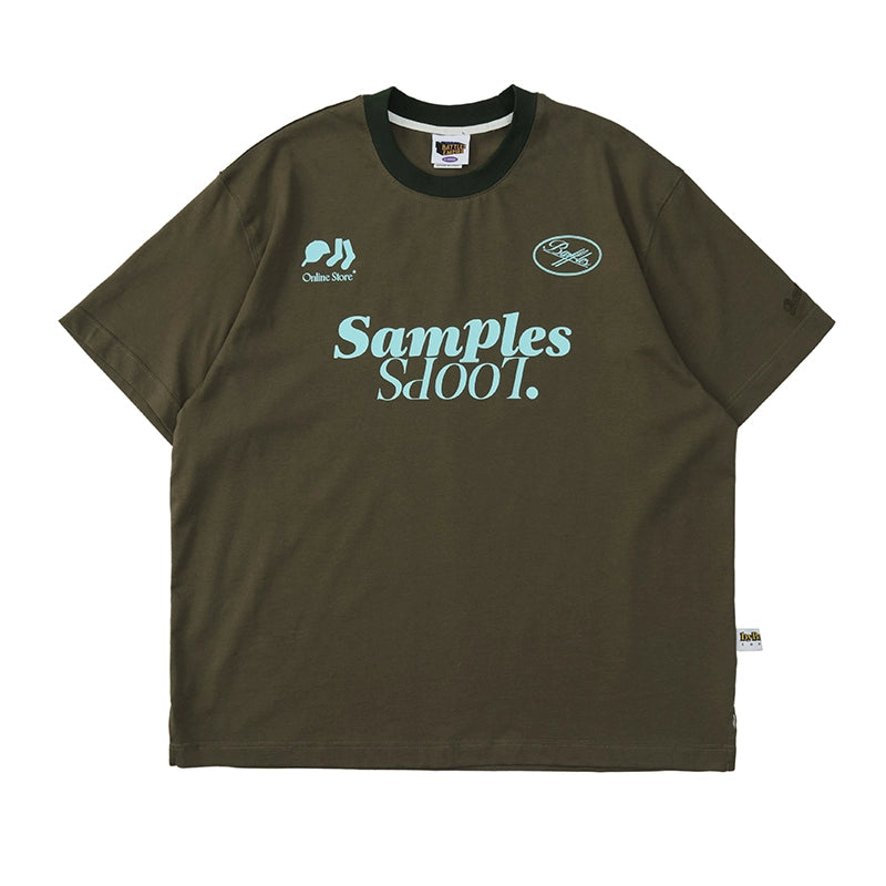 Battles Contrasting Neckline Double Yarn Retro Tee