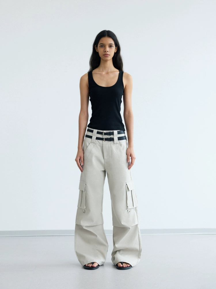 PEOPLESTYLE Fashion Double Waist Multi-Pocket Overalls