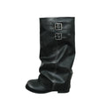 Mooreyu Belt Buckle Vintage Pleated Knight Boots