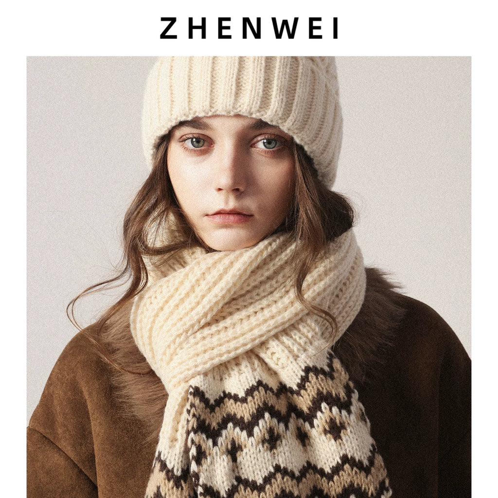 ZHENWEI Fair Island Style Scarf Hat Two-piece Set