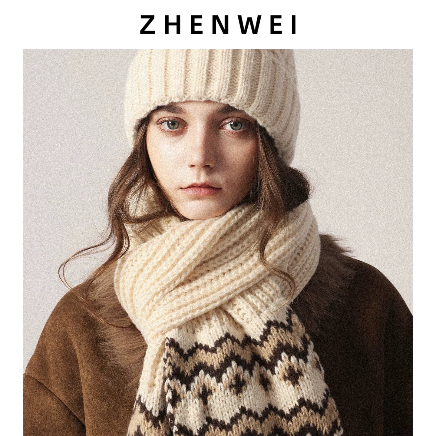 ZHENWEI Fair Island Style Scarf Hat Two-piece Set