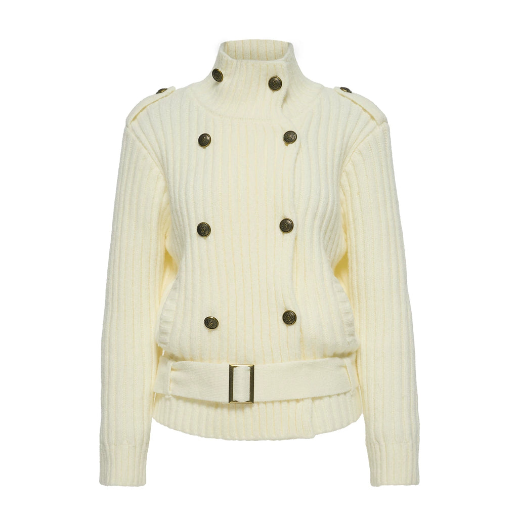 POPWEST Double-Breasted Loose Knit Cardigan