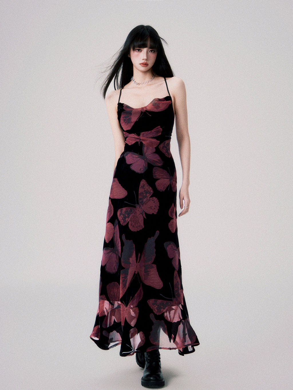 LULUSWINGS New Chinese Velvet Butterfly Swing Neck Halter Strap Suspender Skirt