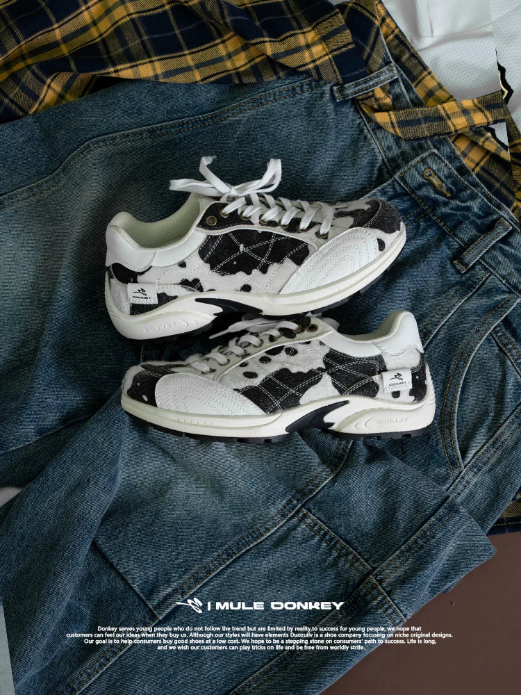 Mule Donkey Cowhide Print Lace-Up Sneaker
