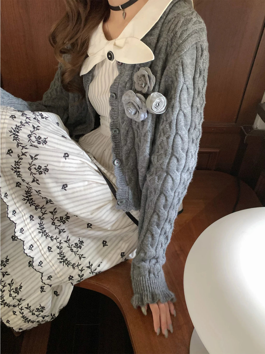 RRFIGHT Cable-Knit Loose-Fit Cardigan
