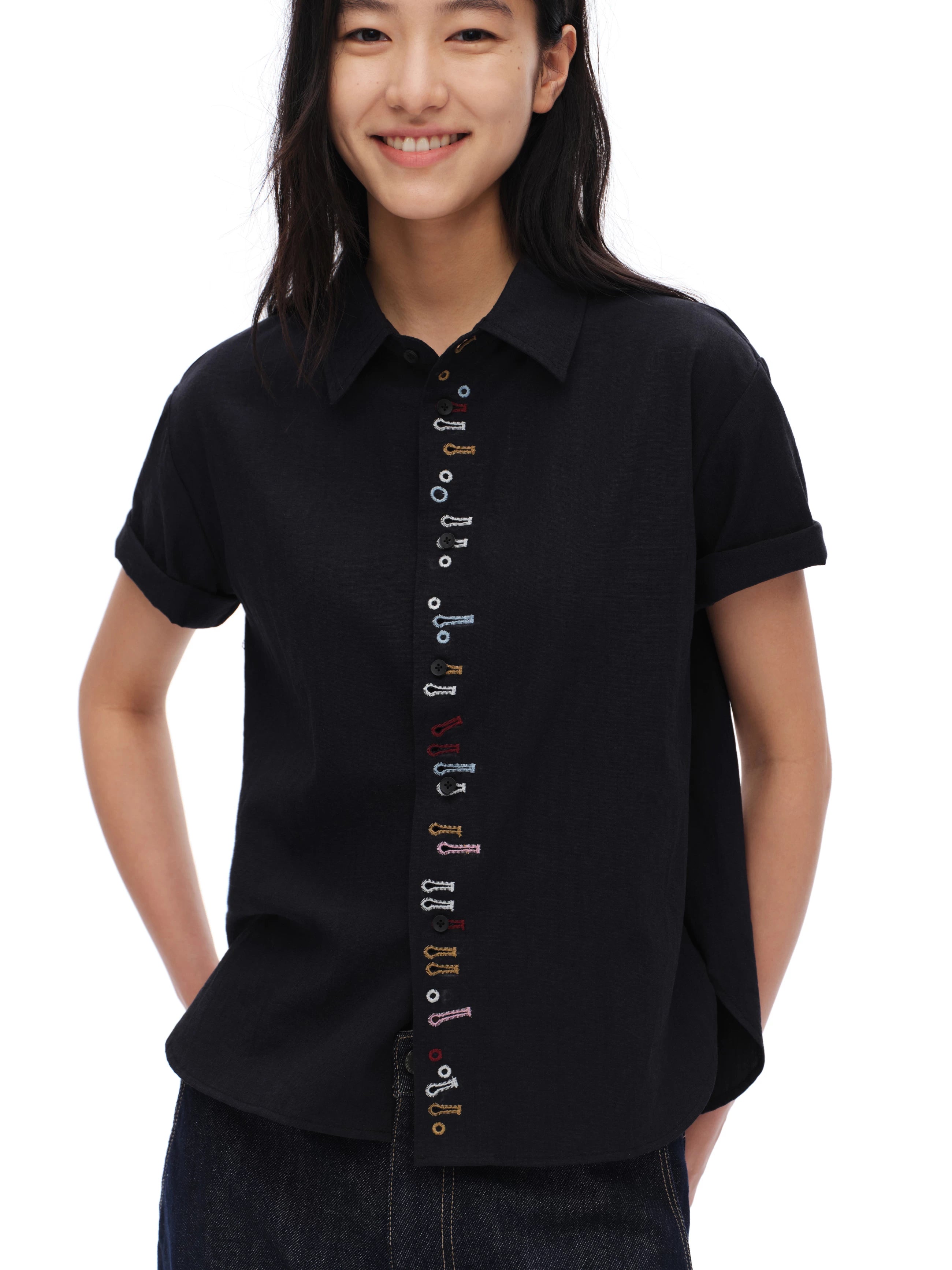 Oinimi Fun Buttonhole Casual Short Sleeve Shirt