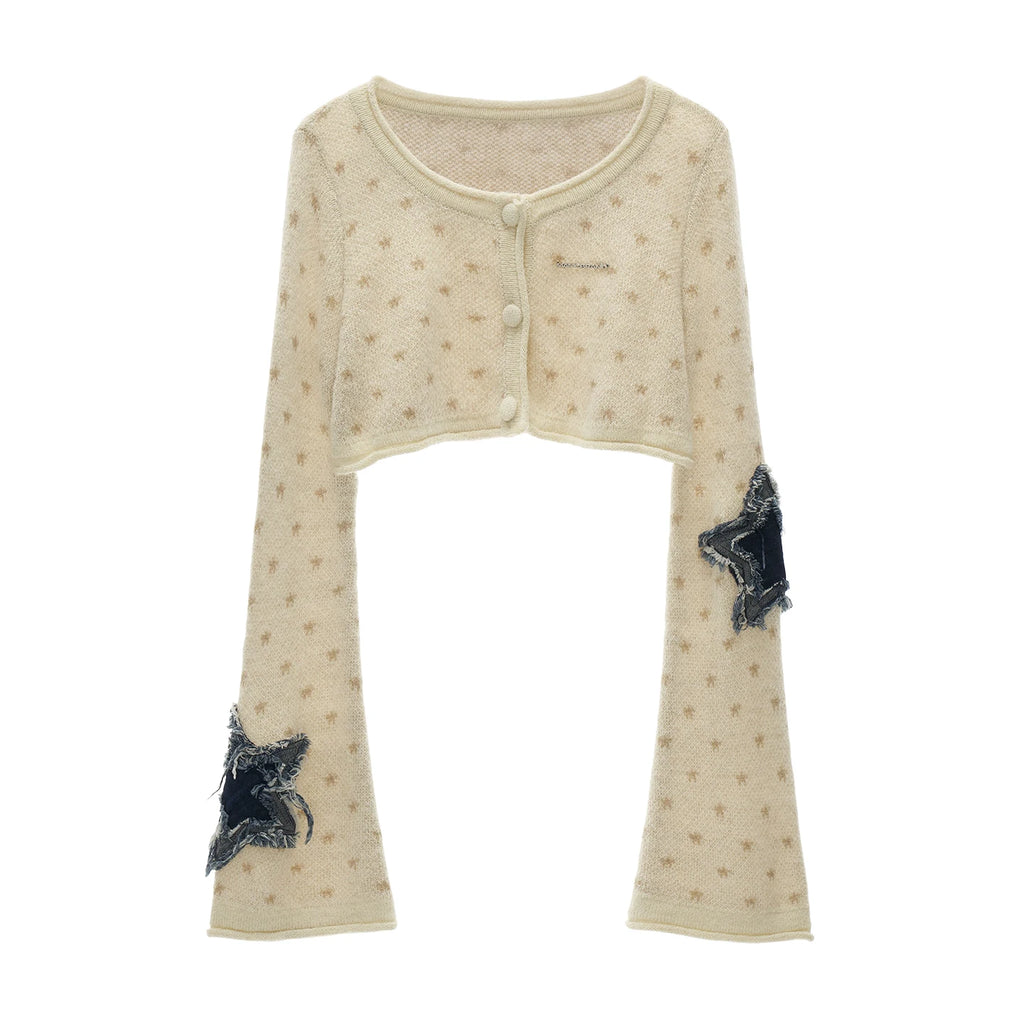 MAMC Star Patch Cropped Slim-Fit Cardigan