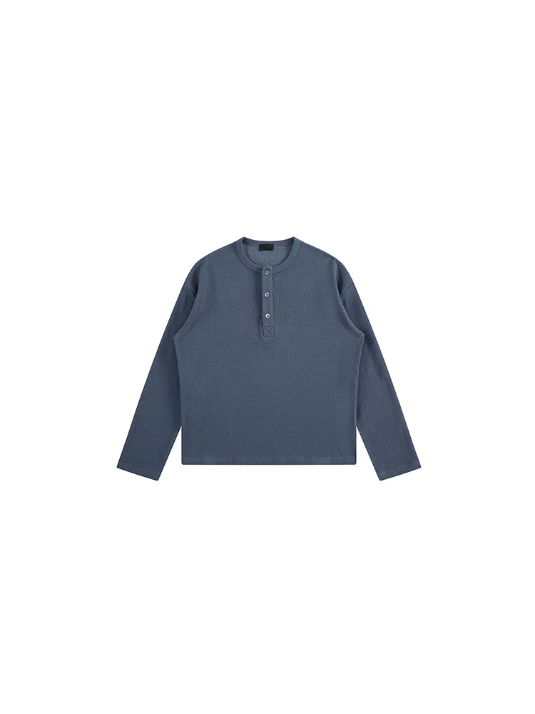 PLUS NO LOGO Diamond Waffle Henry Neck Long Sleeve
