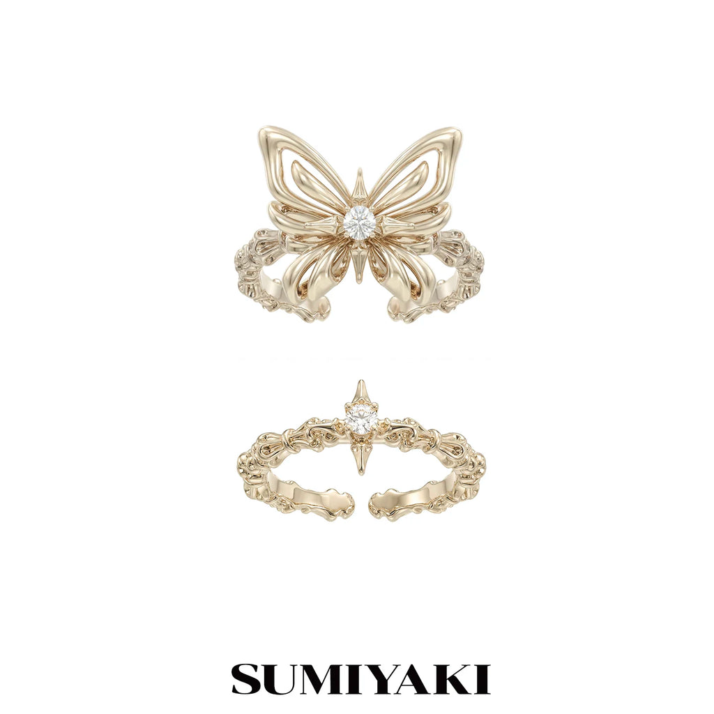 SUMIYAKI Butterfly Key Ring Set - Gold-Plated Adjustable Ring Set