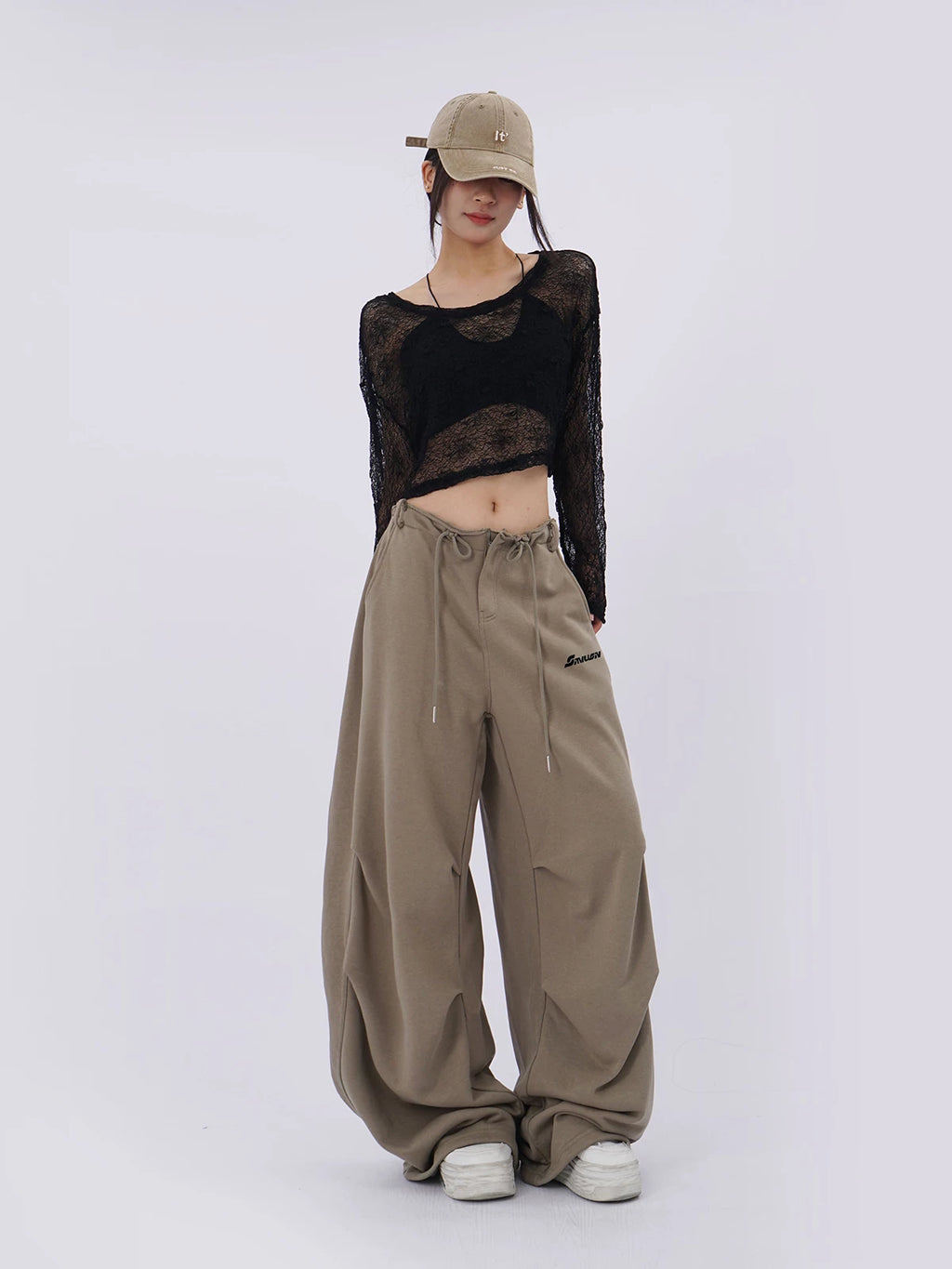 SAMUSAN Pleated Waist Loose Wide-leg Pants