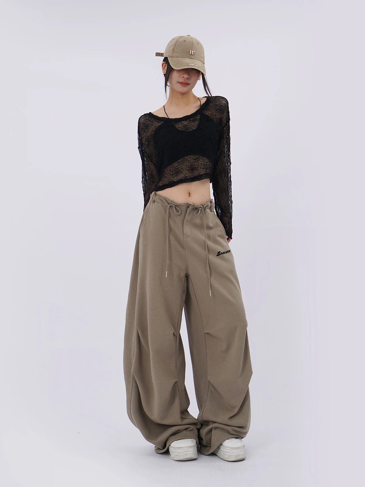 SAMUSAN Pleated Waist Loose Wide-leg Pants