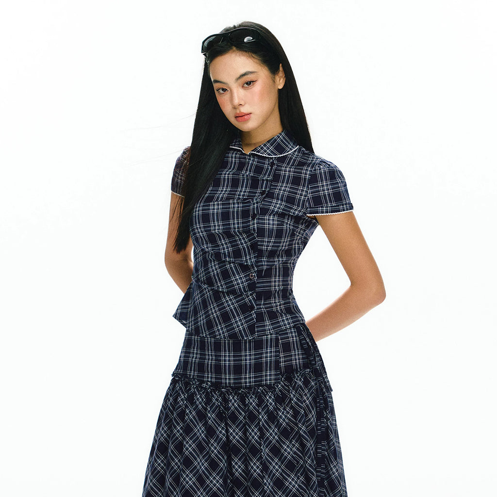 ARISEISM Plaid Cropped Slim Fit Shirt & Skirt Set