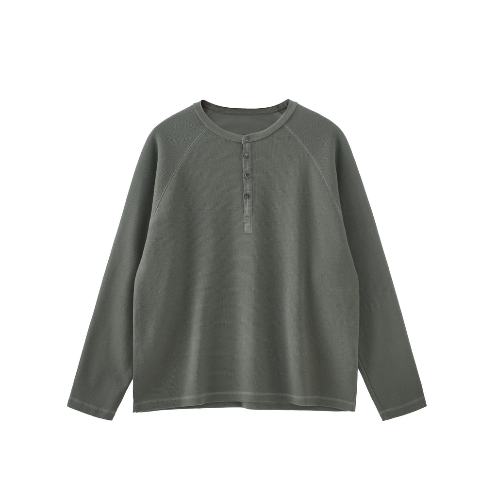 BUTTBILL Henry Neck Waffle Long Sleeve Sweater