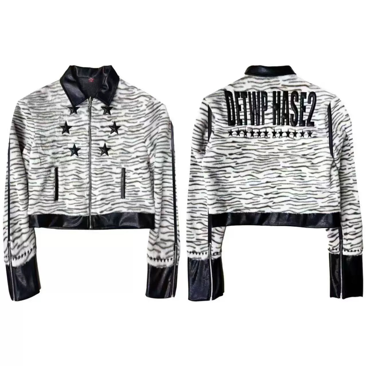 DETW Tiger Pattern Splicing Slim Lapel Short Jacket