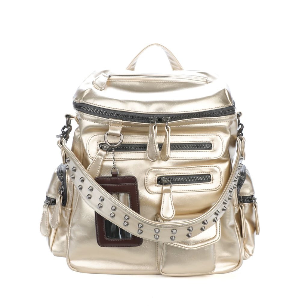 JANDRESS Faux Leather Zip-Top Single-Shoulder Backpack