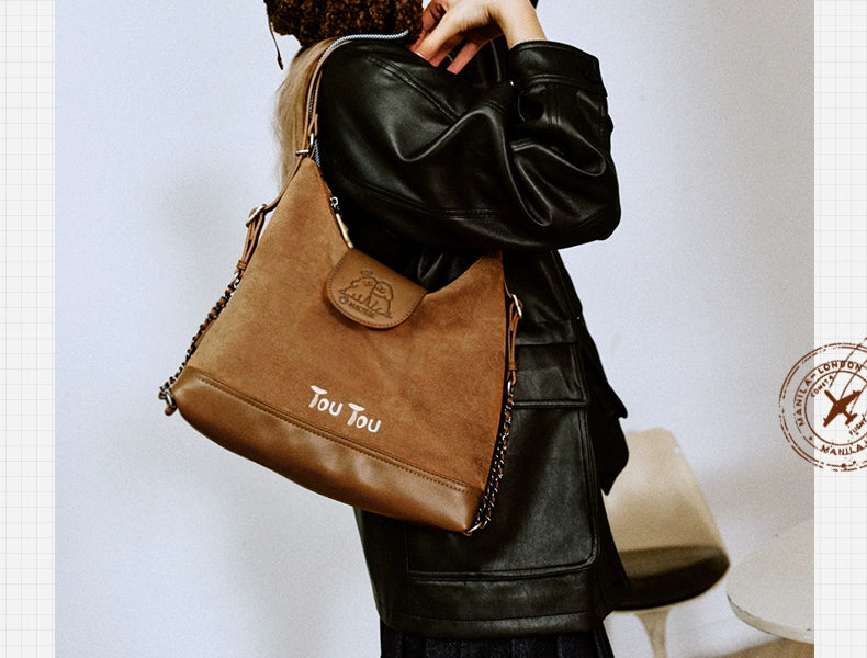 TOUTOU Faux Leather Zip-Top Tote Bag