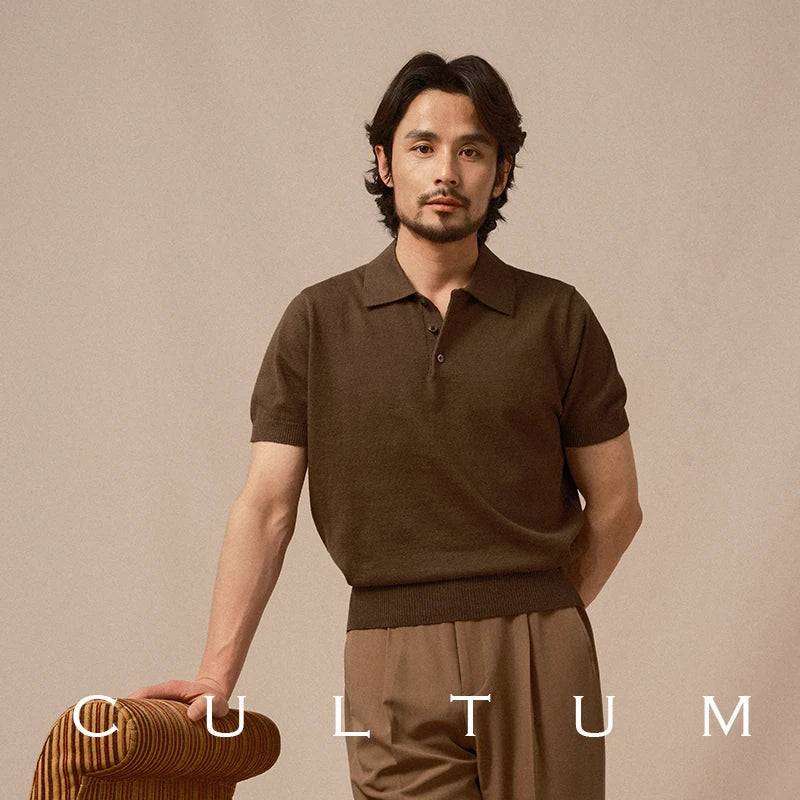 CULTUM Cotton-Linen Knit Breathable Regular Fit Polo Shirt