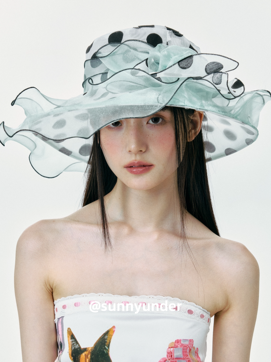Sunnyunder Polka Dot Ruffle Edge Breathable Lace Cap
