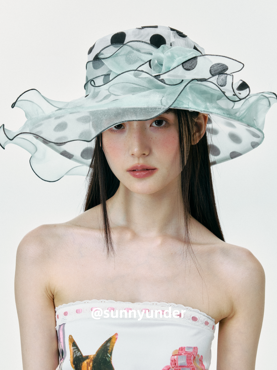 Sunnyunder Polka Dot Ruffle Edge Breathable Lace Cap