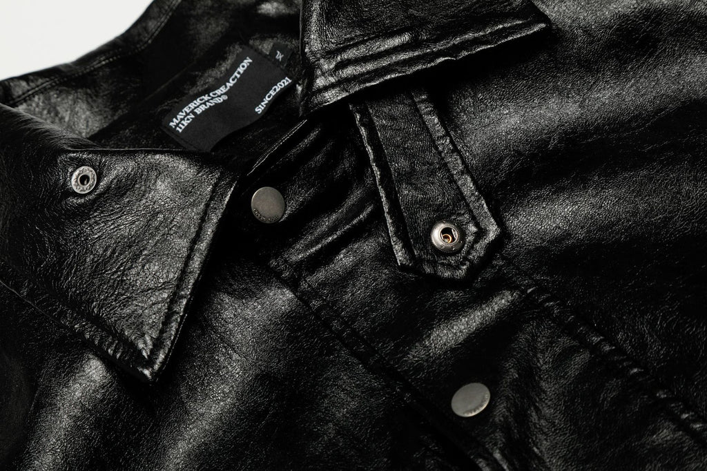 11KN Vintage Lapel Loose Motorcycle Suit Leather Jacket