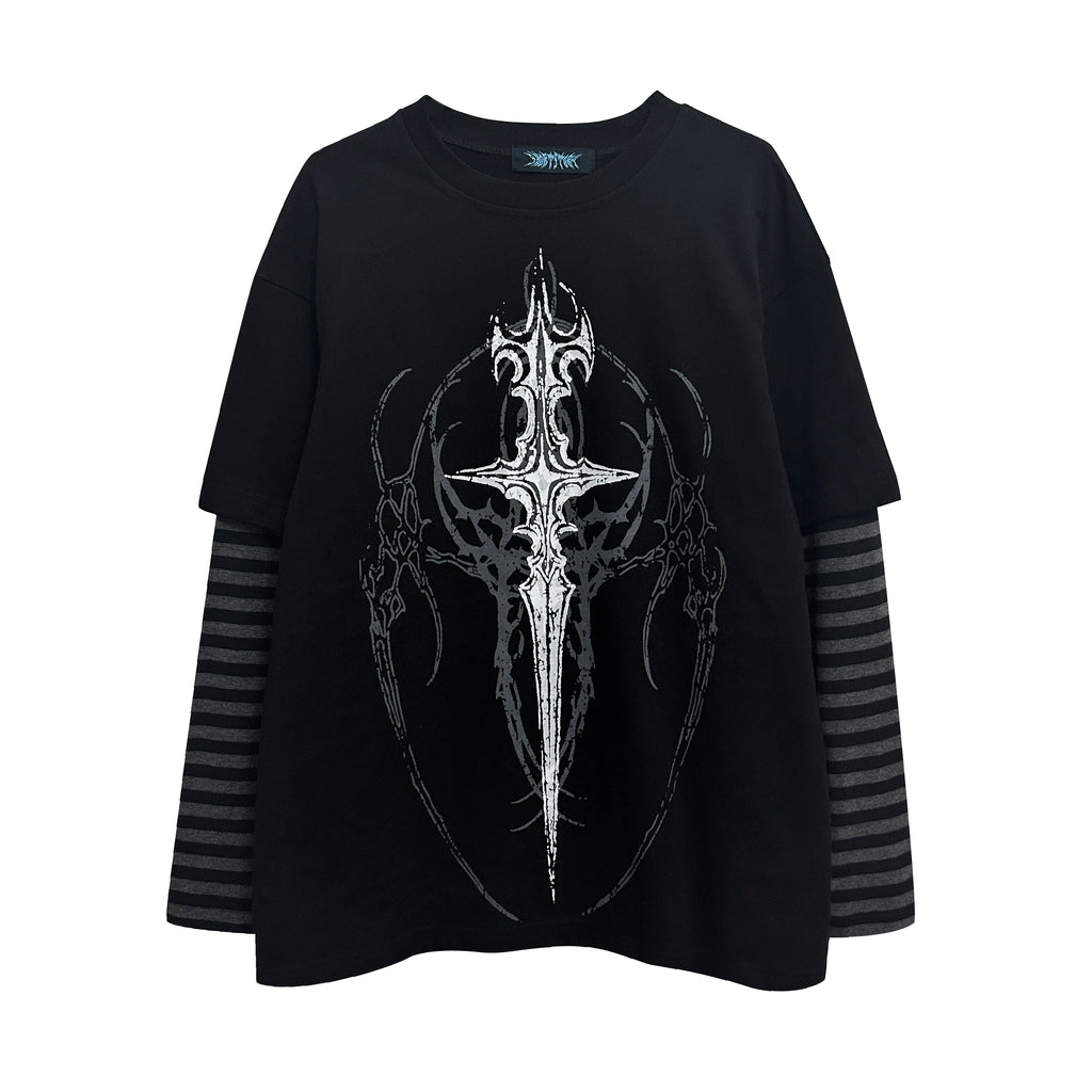 Wetbody Dark Print Fake Two Long Sleeves