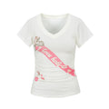 Yawhat Ribbon Print V-Neck Cinched Flutter Tee